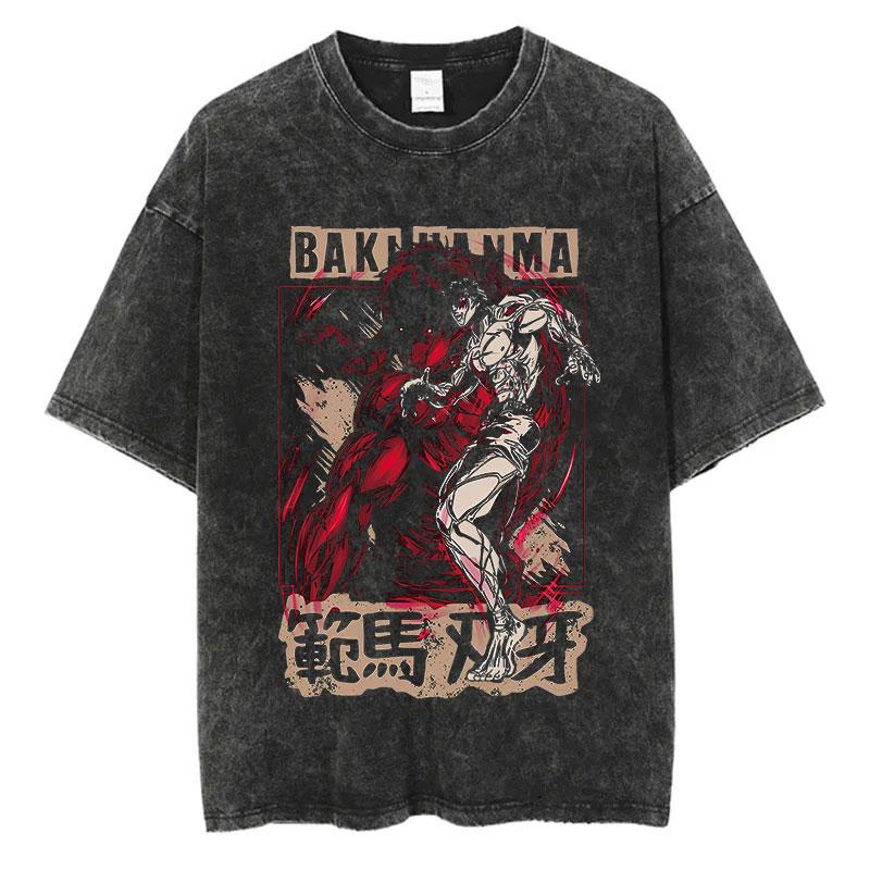 Anime Baki Prané tričko Harajuku Léto 100% Bavlna Krátký Rukáv Oversize Trička Vintage Streetwear Baki Hanma Potisk Tričko