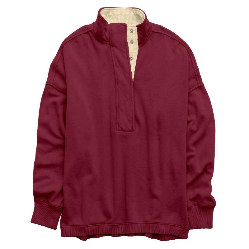 Women European Style Casual Loose Button V Neck Long Sleeve Pullover Sweatshirt