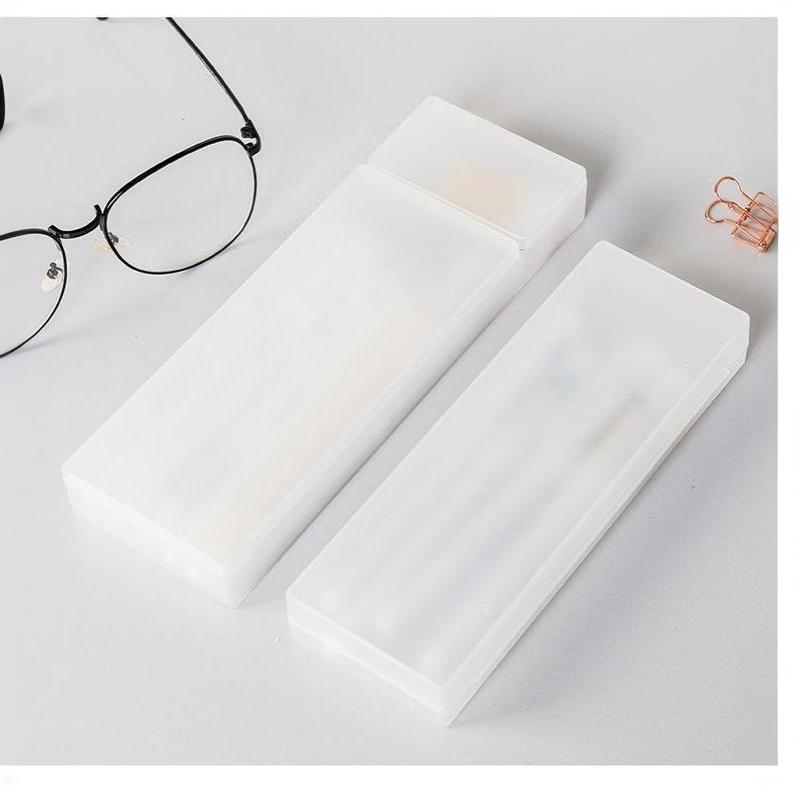 Matte Transparent Pencil Case Frosted Plastic Pen Storage Box For School Office Stationery Organization Supplies