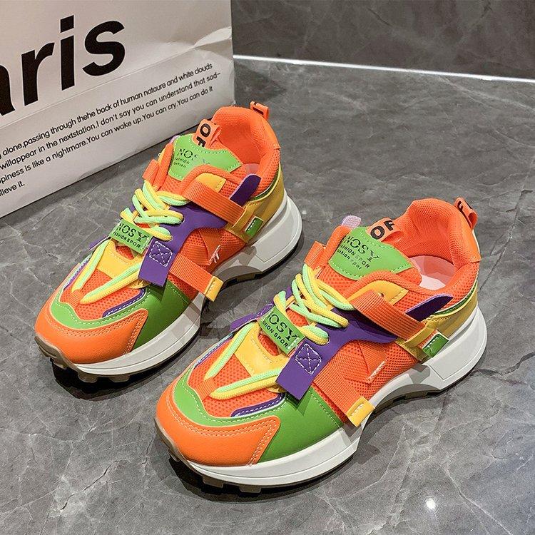 [Yushilai] Fashion contrasting color casual sports shoes for women's spring 2025 new thick-soled height-increasing versatile single shoes