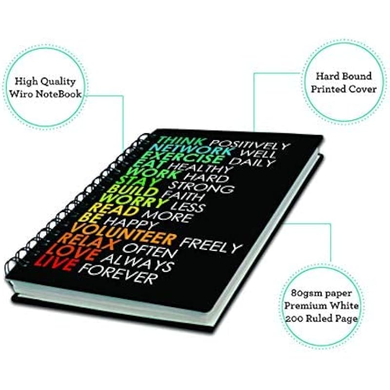 Accuprints Wiro Hard Bound A5 (6 By 9 Inch) Wiro Notebook Diary Ruled 200 Pages-80 Gsm Paper Pattern-Think Network