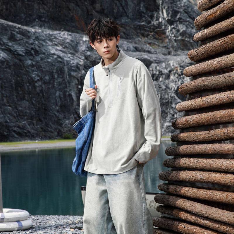 2025 Autumn Urban Sports Japanese Trendy Half-Zip Hoodie Long-Sleeve T-shirt 2X Large 3680₽