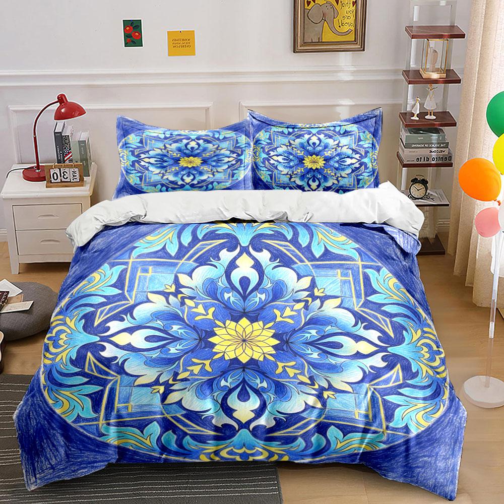 Colorful Mandala Decoration Set Soft Comfortable Duvet Cover Bedding Set Included 1*Duvet Cover & 2*Pillowcases, Gift