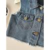 A Cute Two-Piece Set for Girls Featuring A Denim Vest and A Pleated Skirt  for Outdoor