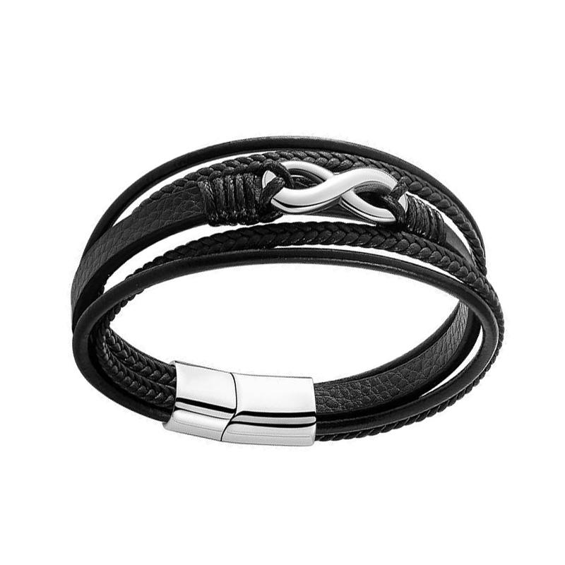 Multi Strand PU Bracelet Stainless Steel Magnetic Suction Buckle Simple Fashionable Bracelet Jewelry Steel Color
