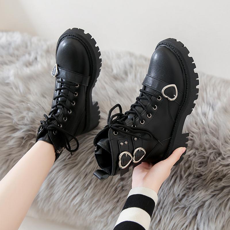 Bottes pour femmes à lacets croisés de couleur unie pour tous les jours, bottes de moto coupe-vent noires pour femmes