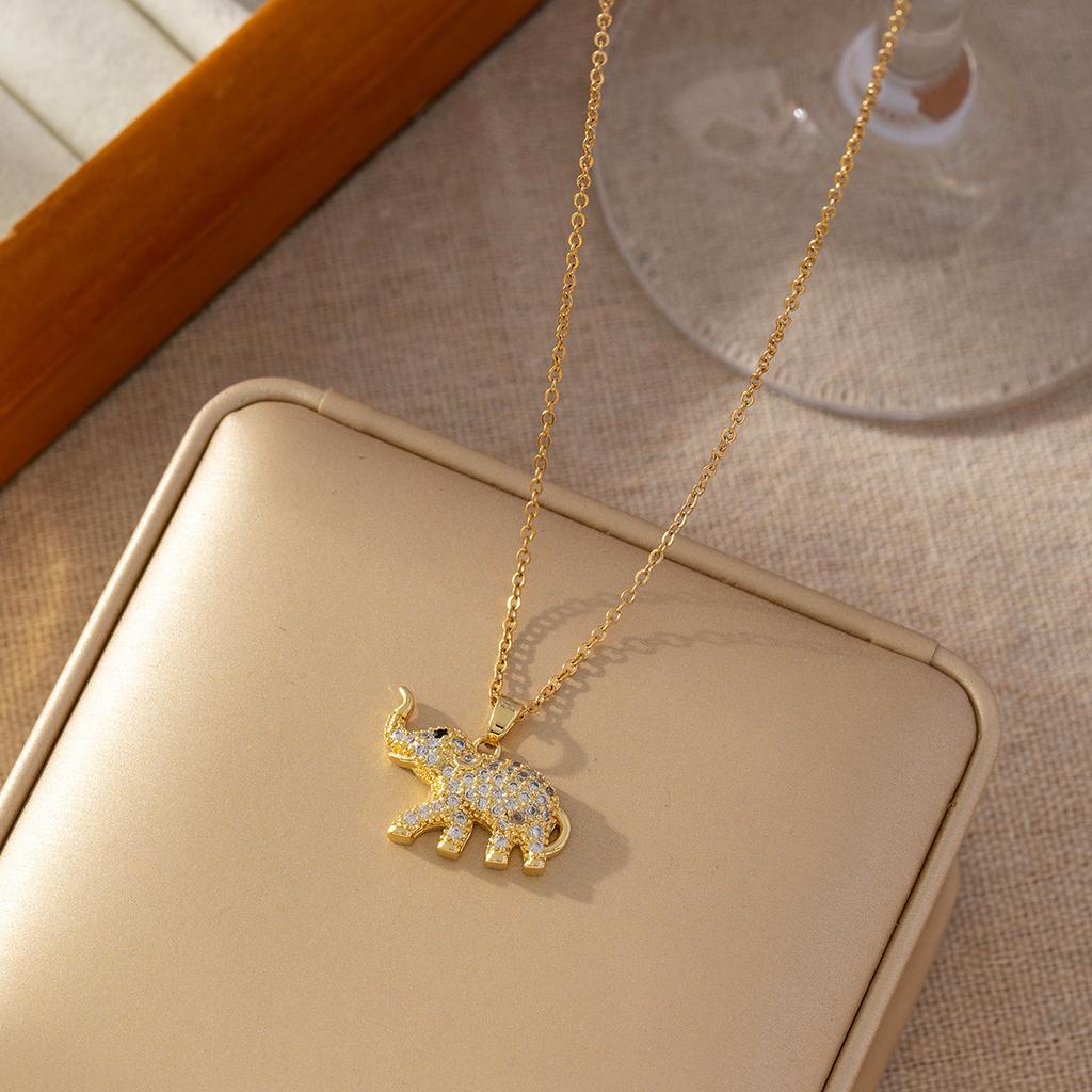 Micro-Set Zircon Elephant Pendant Necklace Titanium Steel Women's Fashion Versatile Minimalist Collarbone Chain Jewelry
