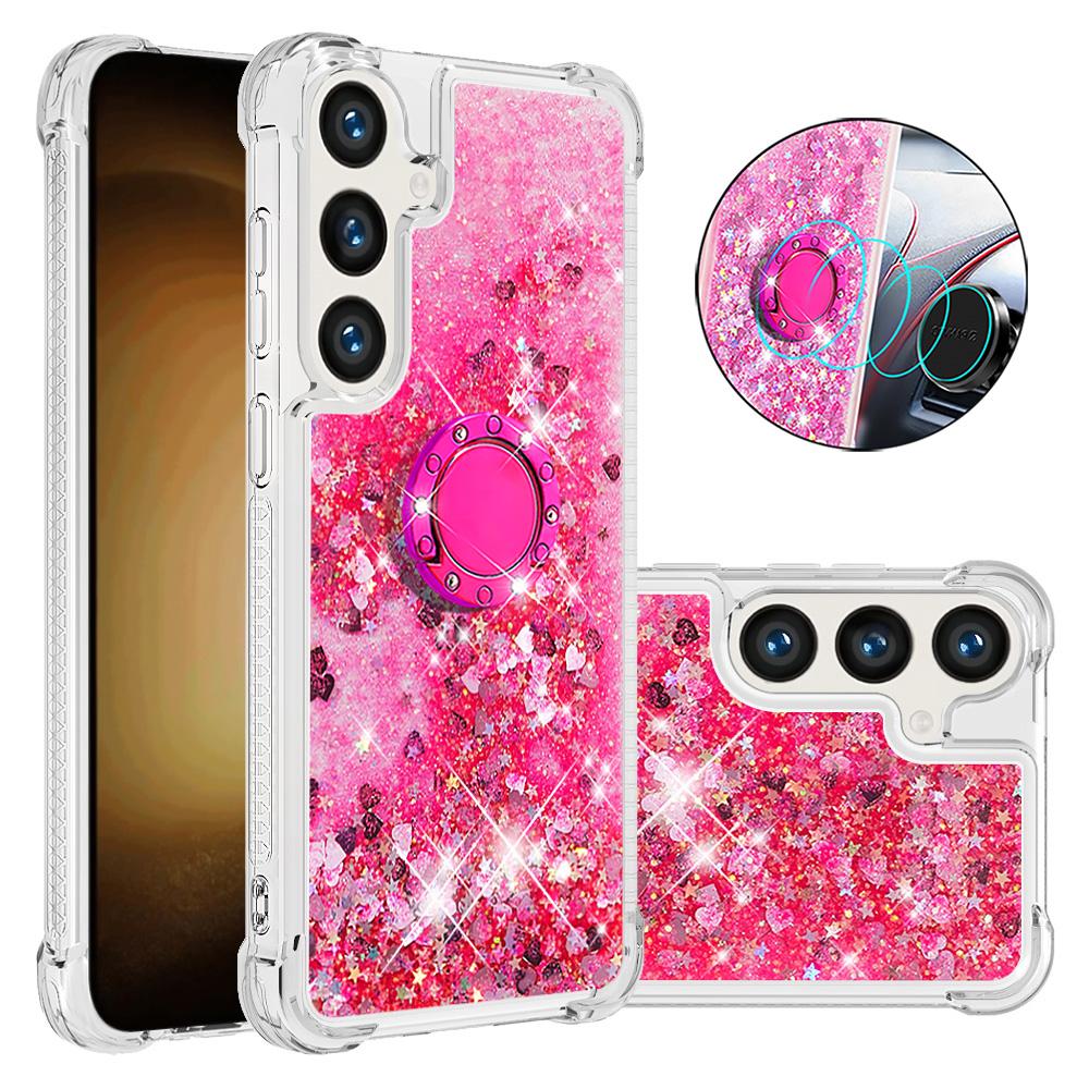 

For Samsung Galaxy S24 FE TPU Case with Kickstand Quicksand Shockproof Cover Pink/Hearts