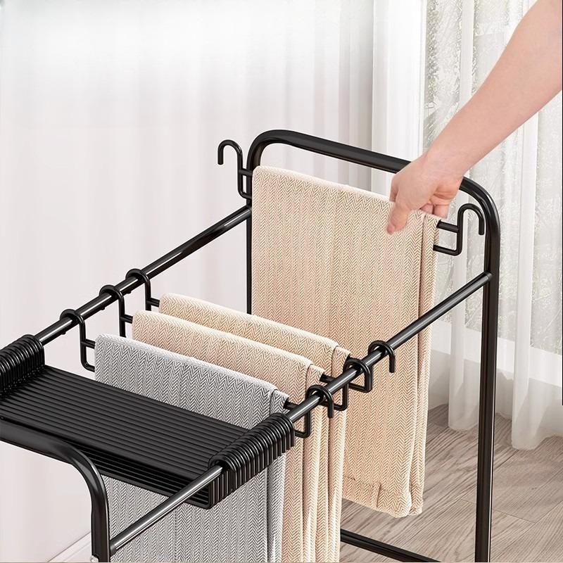Iron Mobile Pants Hanger Cart, No-Bolt Assembly Wardrobe Hanger, Rolling Clothes Organizer for Pants & Clothing Storage