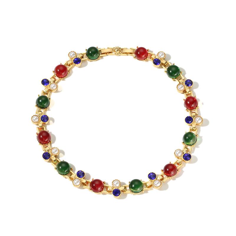 

Винтажное геометрическое колье-чокер с имитацией рубина: Европейско-американский придворный стиль, Женский нишевый дизайн