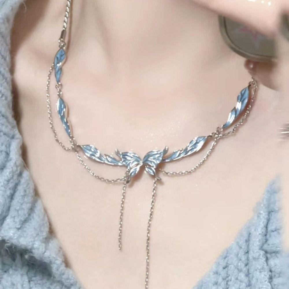 

Ins Style Necklace Blue Butterfly Women Jewelry New Clavicle Chain