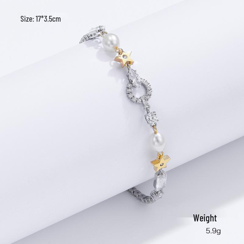 

Комплект женских ожерелий из пресноводного жемчуга Kenjie с позолотой из меди, инкрустированными цирконами в виде звезд и простым дизайном - идеальный подарок для пары.