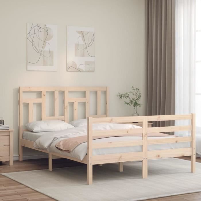 VidaXL Cadre de lit avec tête de lit 140x200 cm bois massif 3194961