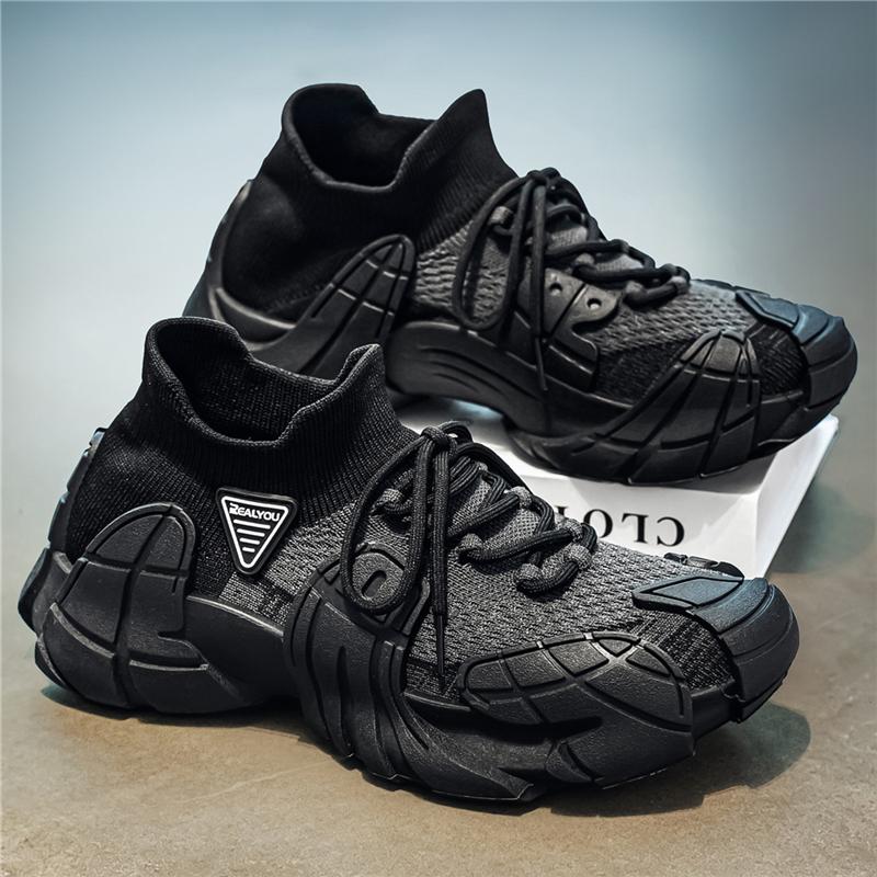 Men'S Sock Knit Chunky Platform Sneakers Breathable Thick Sole Casual Shoes Shock Absorbing Streetwear Outdoor Sports Trainers