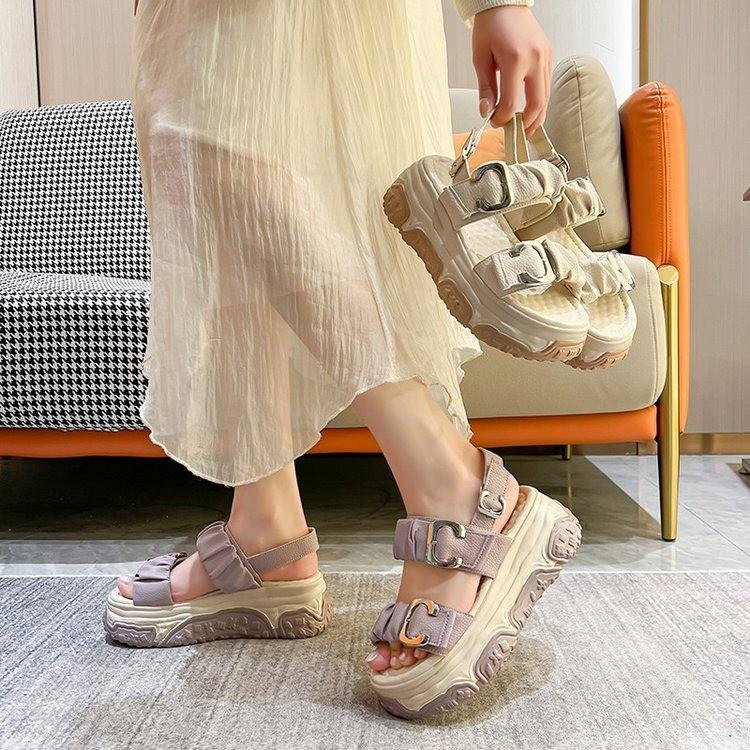 Internet Celebrity Fashion Roman Sandals Women 2024 Summer New with Skirt Versatile Thick Sole Heel Sandals Women Tide
