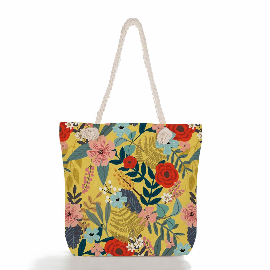 Multifunctional Flower Printed Thick Rope Shoulder Beach Bag 7585