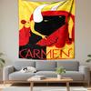 A Bull Silhouette Merges with a Red-dressed Woman Holding a Fan. Patterned Tapestry for Bedroom and Living Room Home Decor
