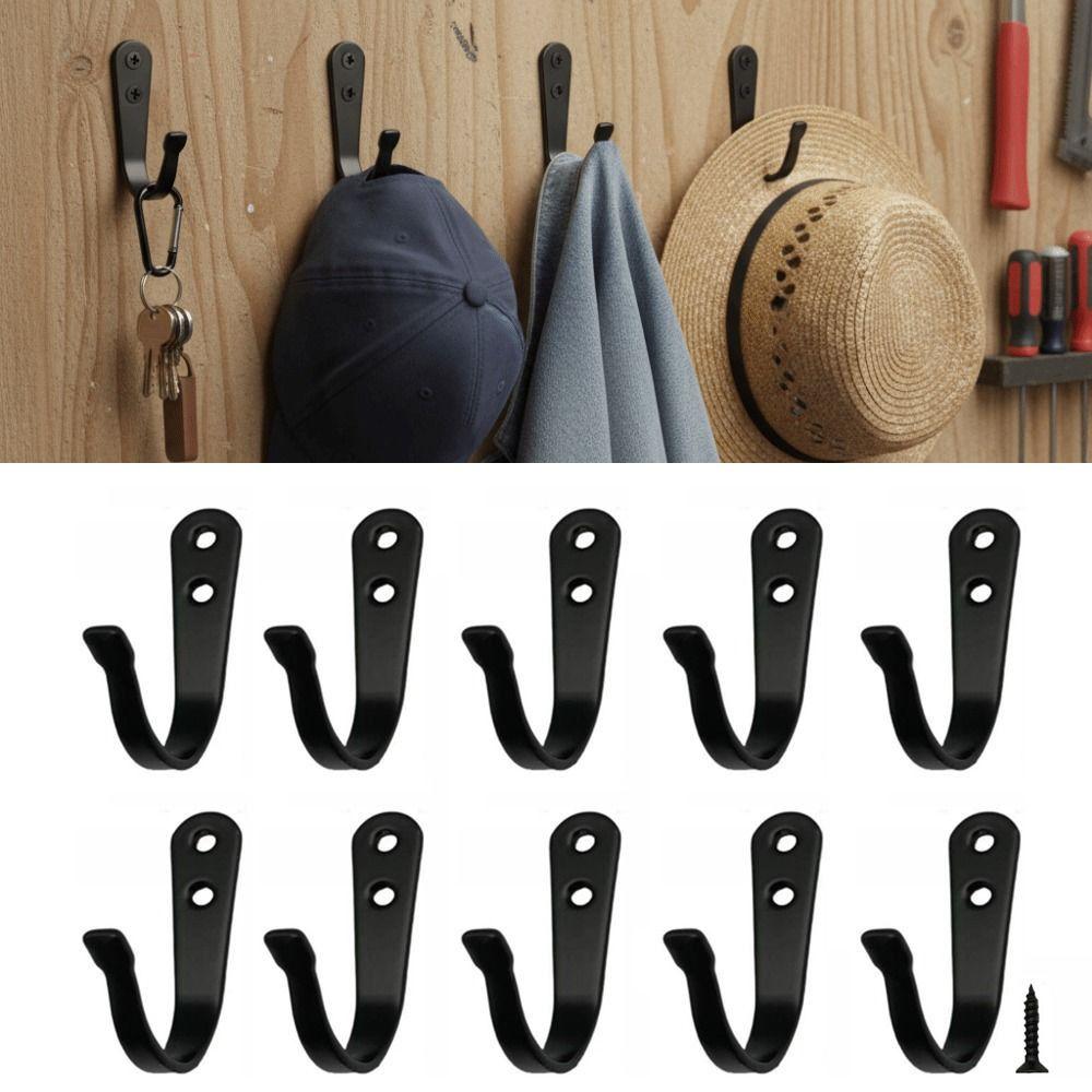 10Pcs Iron Wall Mounted Coat Hooks Metal Wall Hanging Hook Coat Single Hanger  Closet Hanging