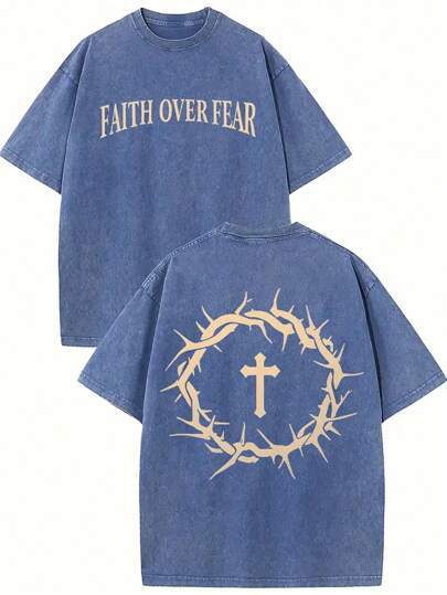 Faith Is Better Than Fear. Retro Washed Cotton Printed T-Shi