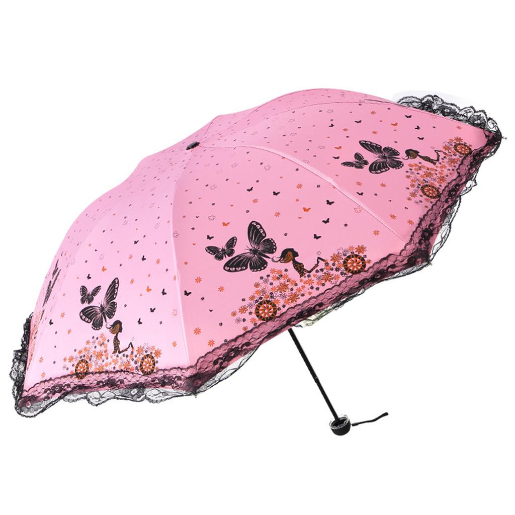 Parapluie en caoutchouc noir, papillon flottant, protection solaire, parapluie pliant de protection solaire pour femmes, parapluie en dentelle de dentelle