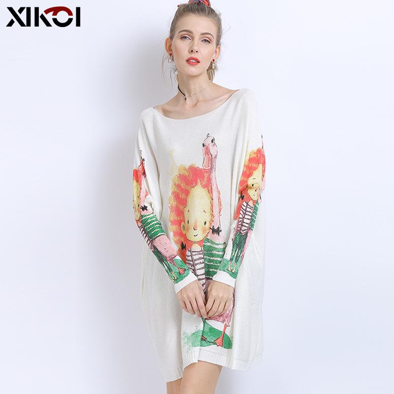 

2025 Spring Plus Size Cartoon Animal Print Knit Pullover for Women One Size белый