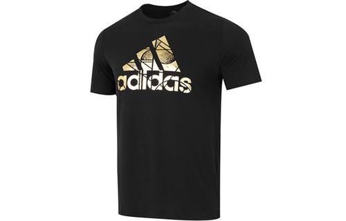 adidas Big Logo Print Casual Round Neck Short Sleeve T-Shirt XL чёрный