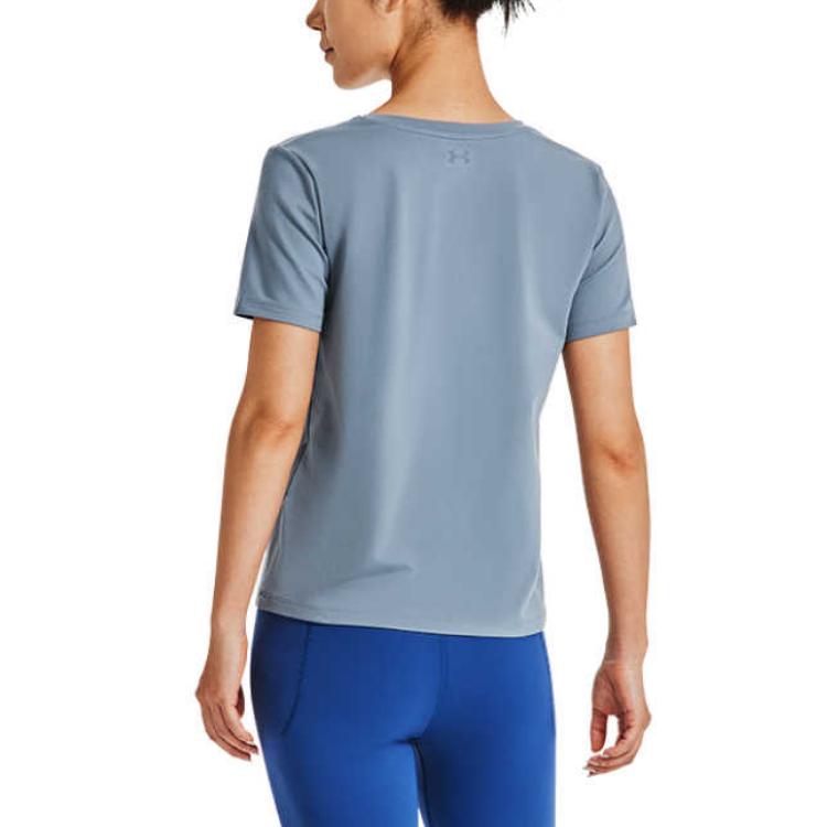 Under Armour Solid Color Training Sports Crew Neck Short Sleeve T-Shirt Women Tops Gray 1379155-002