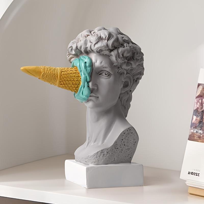 1Pc Whimsical David Sculpture With Ice Cream Cone Modern European Style Art Figurine For Home Living Room Desktop Decoration