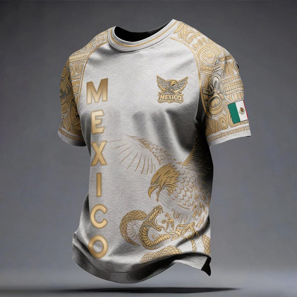 Men's Casual Short Sleeve T-Shirt Lightweight Breathable Neck Mexico Letter Print
