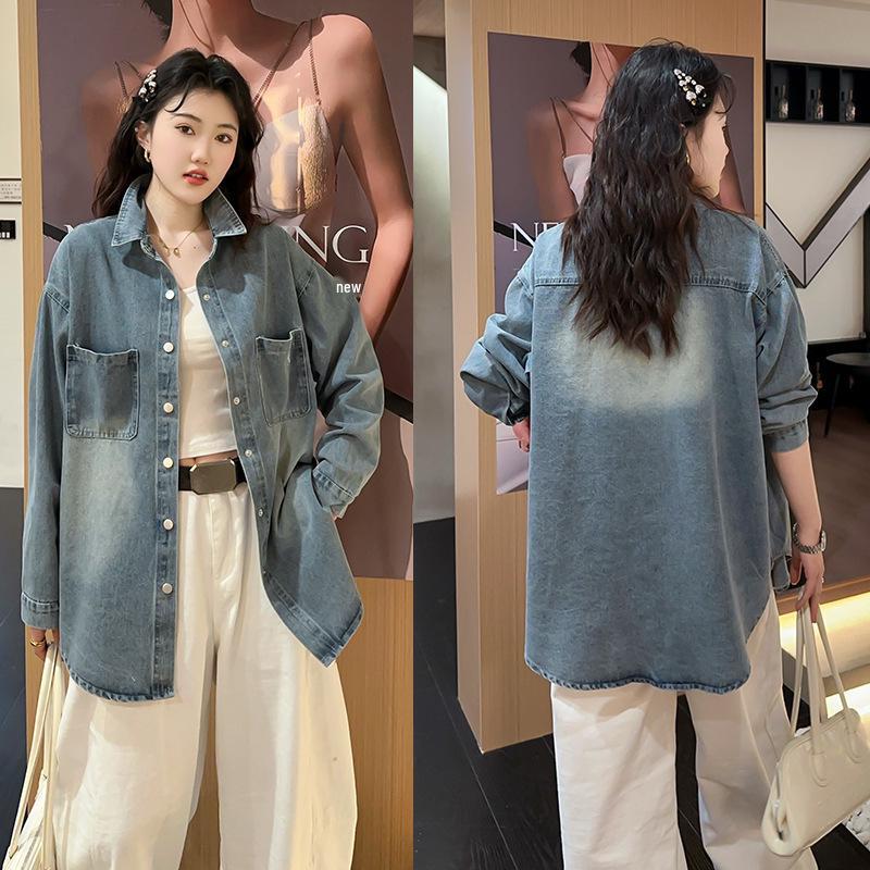 

Plus Size Classic Blue Versatile Layering Shirt - Slimming, Flattering Long Sleeve Top for Spring 4XL (approx. 75-90kg)