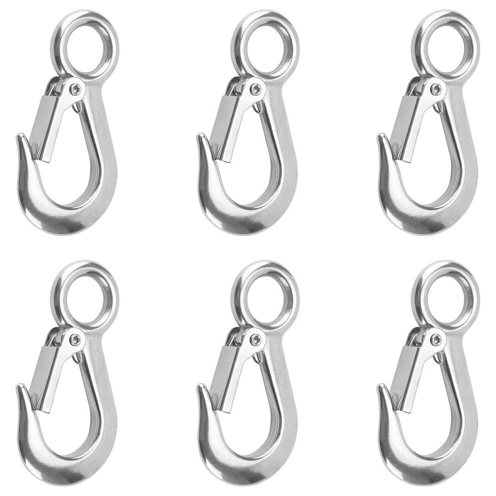 6Pcs 304 Stainless Steel Fast Eye Safety Snap Hook, 0.2Ton 440Lbs Heavy Duty Lifting Grab Hook With Spring Latch For Boat Rigging Hardware