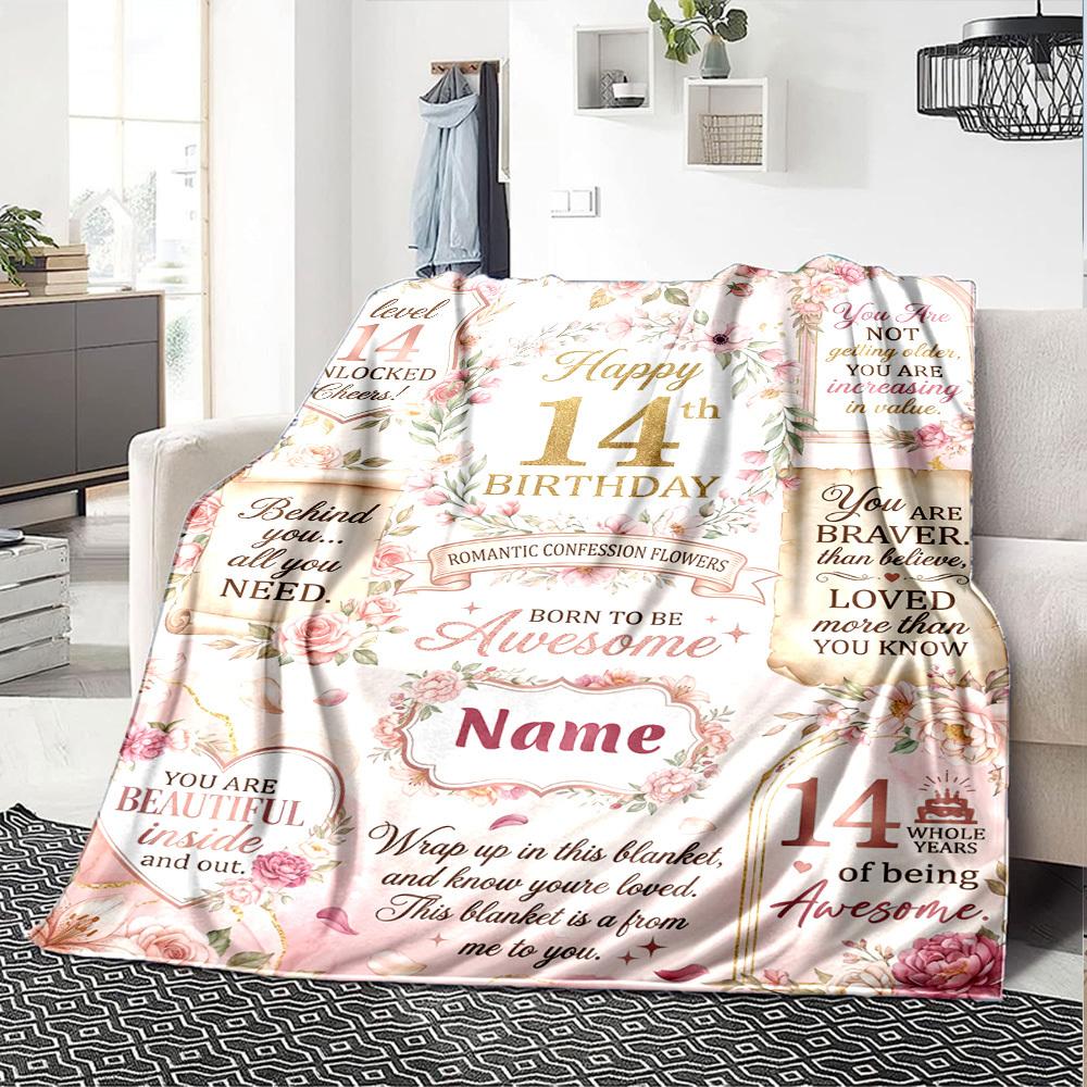 Romantic 14Th Birthday Card Blanket Warmthful Decor Great For Sofa Couch Office Bed Picnics Four Seasons Multipurpose Digital Print Birthday Christmas