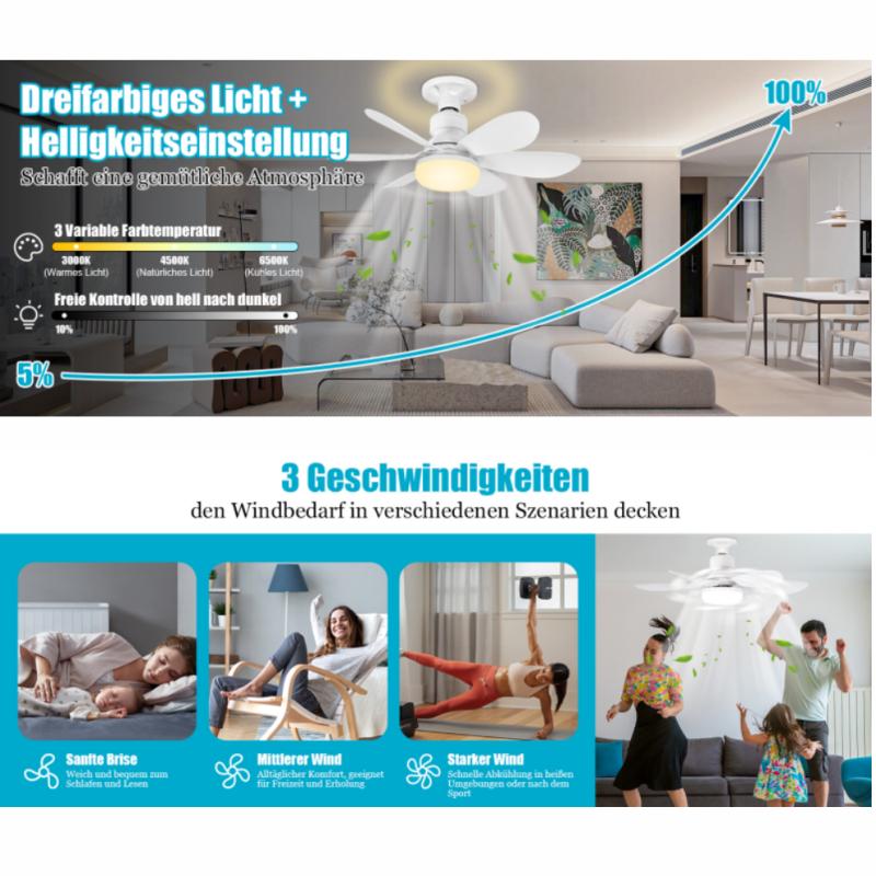 Ceiling Light with Fan,Ceiling Fan with Lighting and Remote Control,Small Quiet Ceiling Fan with 3 Wind Levels,Dimmable,Timing Function for Bedroom