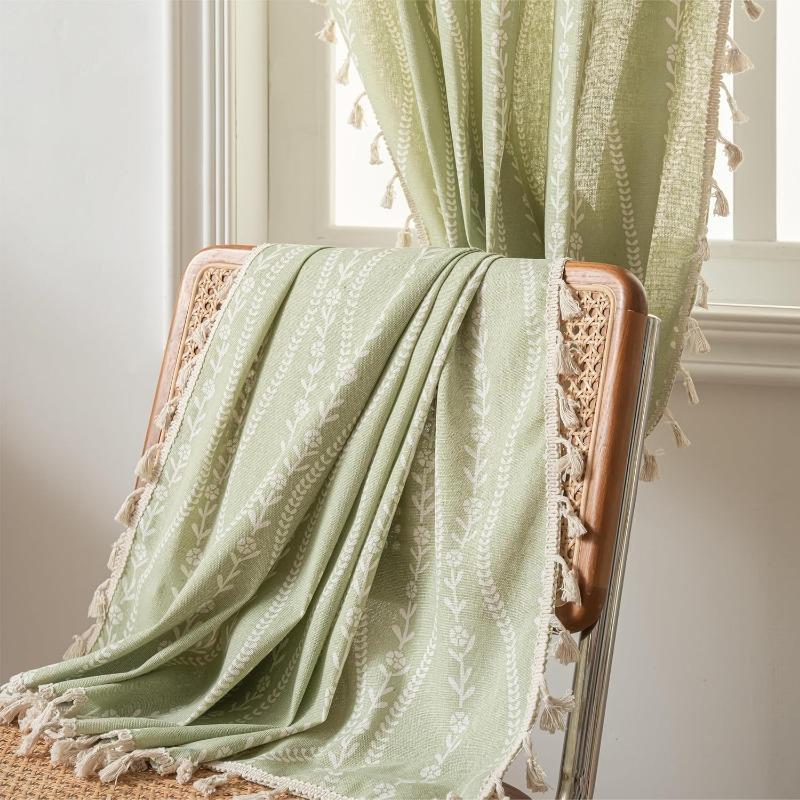Stripe Floral Boho Curtains for Bedroom Living Room, Bohemian Vintage Tassels Window Treatment Drape for Home Decorations Rod Pocket,1pc