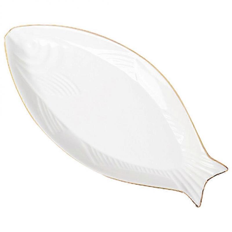 Fish Serving Plate Ceramic Fish Serving Dish for Food Storage White