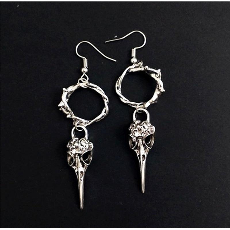 European American Hollow Skull Crow Head Retro Alloy Earrings Accessories