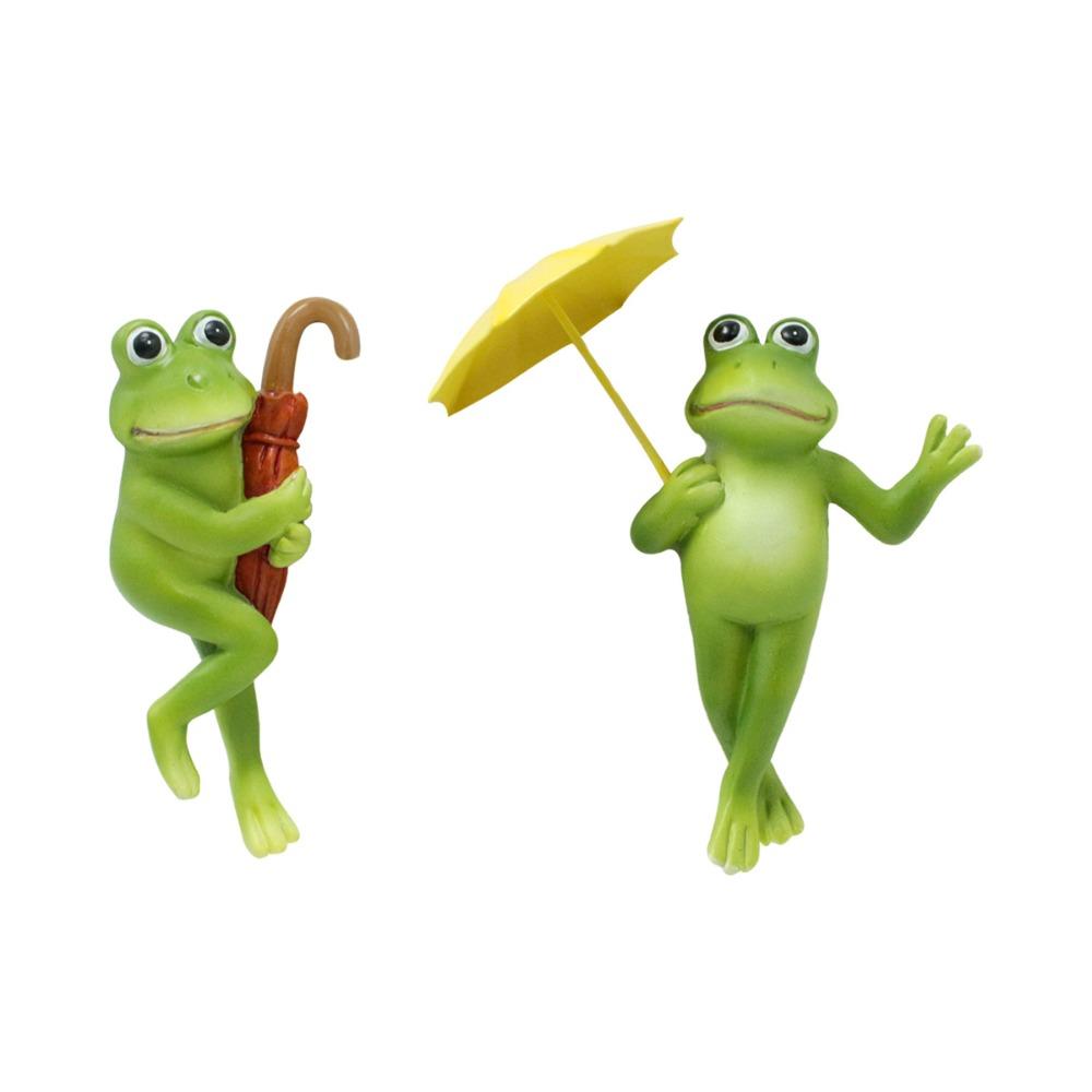 Green Atmosphere Umbrella Frogs Flower Pot Pendant Frogs Sculpture  Outdoor Home Decoration
