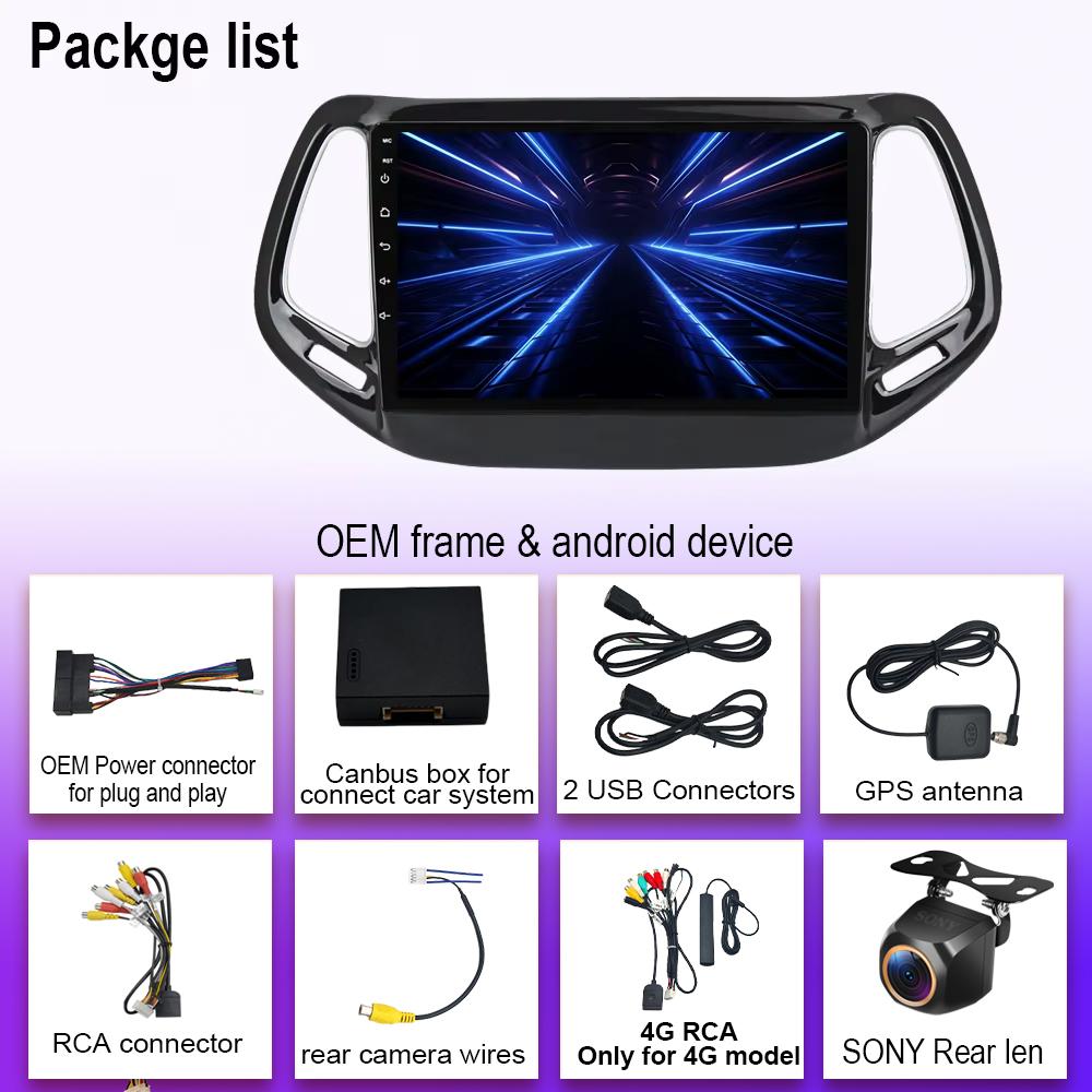 Android 14 Car Radio Carplay For Jeep Compass 2017 2018 2019 Auto Multimedia Video Player GPS Navigation Stereo Head Unit 2DIN