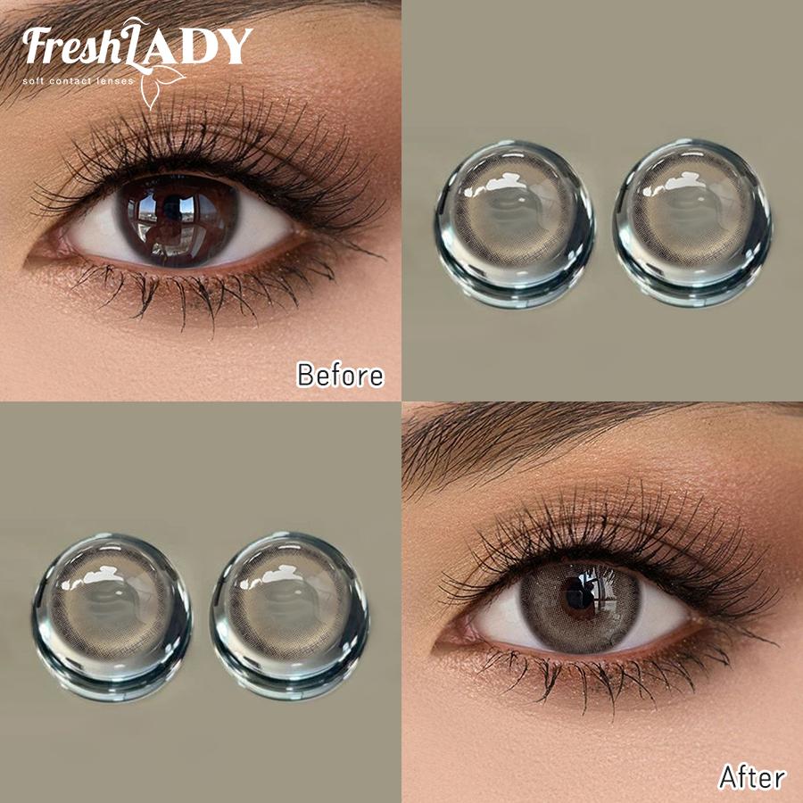 FreshLady 1 çift 2 adet 14.0mm Yıllık Tek Kullanımlık %40 Su kahverengi&gri Miyopi Kontakt Lensleri Doğal ve Rahat Renkli Kontakt Lensler