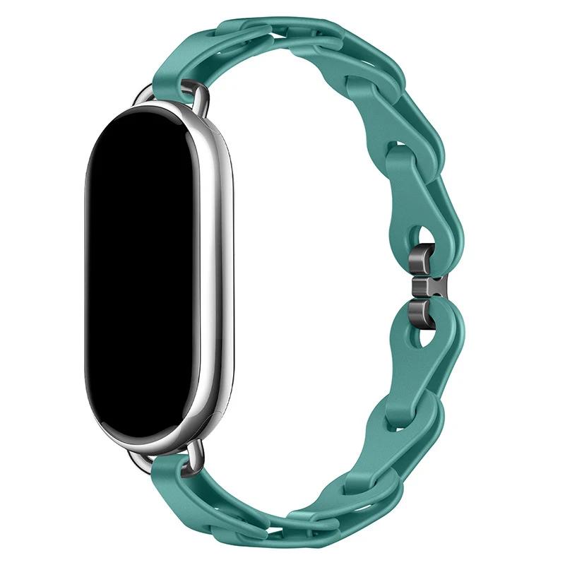 Rubber Strap for Xiaomi Mi Band 8 Stainless Steel Buckle Bracelet for Miband 8 NFC Fashion Lady Style Replacement Silicone Band