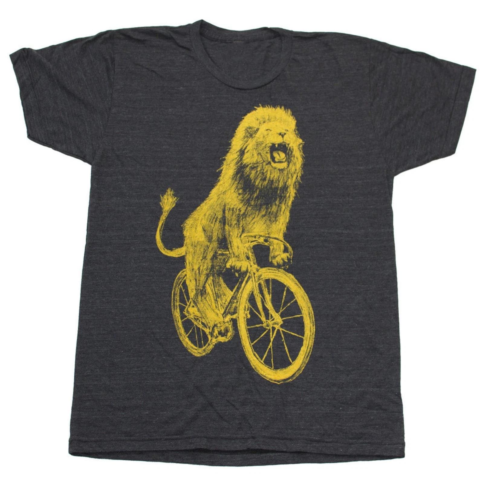 Lion on Bicycle T-Shirt: Hand Screen Printed Tri-Blend Tee XXXXL