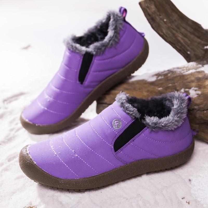 Plush Snow Boots Slip-on Cotton Shoes Winter Warm Casual Sports Shoes Walking Flats Waterproof Daily Shoes