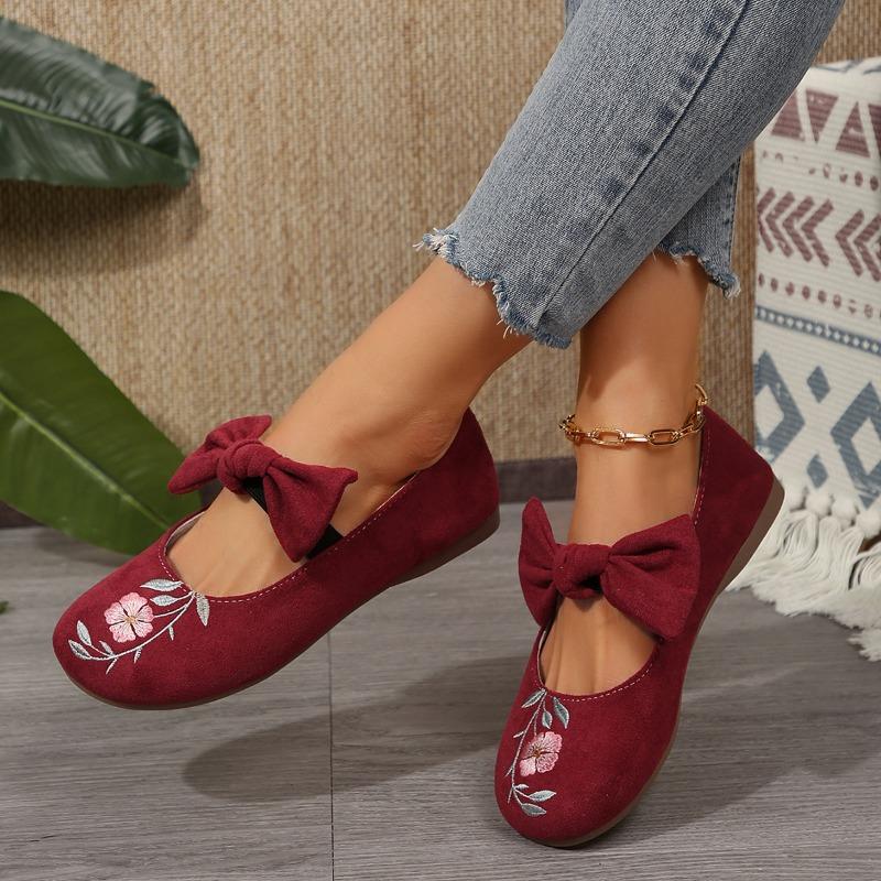 New Embroidered Flat Bean Shoes for Women's Flip-top Shoes
