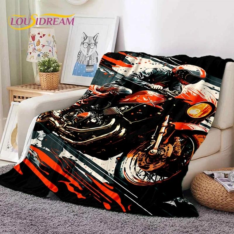Motocross Modern Retro Motorcycle Soft Flannel Blanket for Bed Bedroom Sofa Picnic,Throw Blanket for Cover Outdoors Leisure Gift