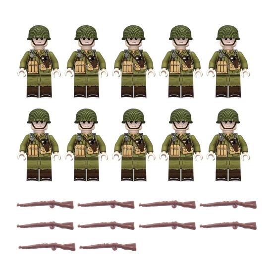 10 Pcs 1.7  Mini WWII Soldiers Figures Model Set Military Building Block Toys with Weapons Gift for Christmas Stockings Birthday Easter Basket C