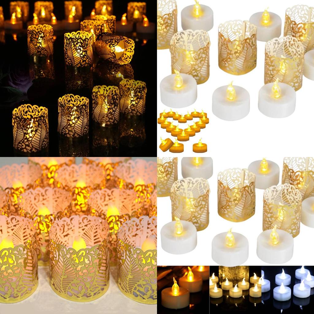 Elegant Set Of 12 Led Electronic Candles With Pvc Hollow Pattern For Weddings And Parties