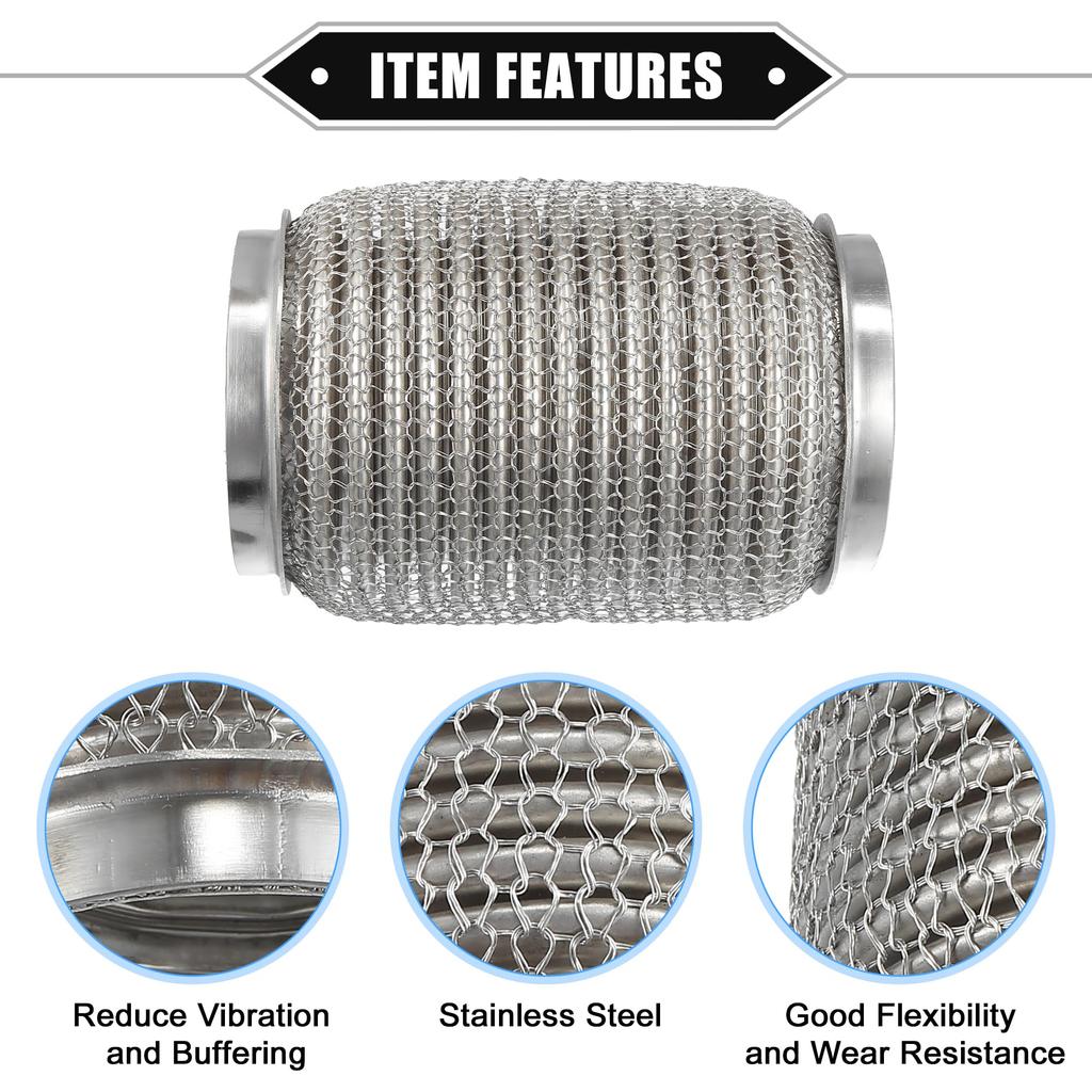 ABSOPRO Flexibilní výfuková trubka Univerzální pro odolnou nerezovou trubku stříbrné barvy, 76x152mm, Vlnovec, Auta, Ocel,