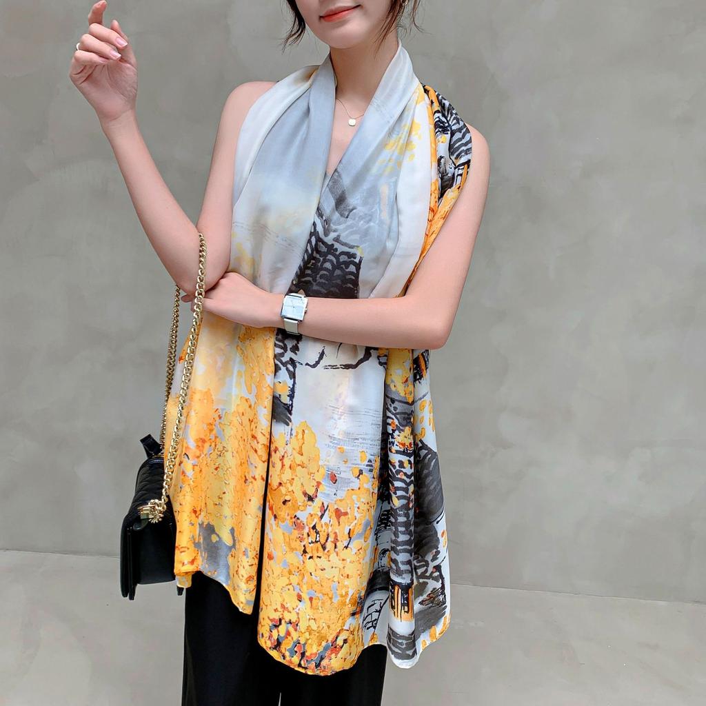 Einfarbiges Ölgemälde mit Farbverlauf Damen Klimaraum Schal Liqin Satinschal