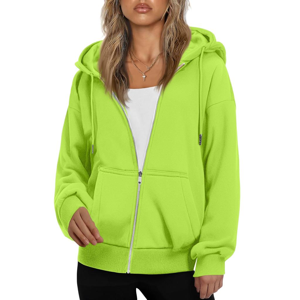 Women's Fashionable Loose Fleece Hooded Casual Cardigan With Zipper Sweatshirt