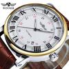 Fashionable Business Mechanical Watch with Date Display, Men's Simple Automatic Watch, Casual Brown Leather Strap Watch